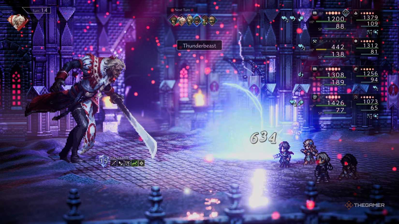 Commander Tytos performs Thunderbeast against the party in Octopath Traveler 0.