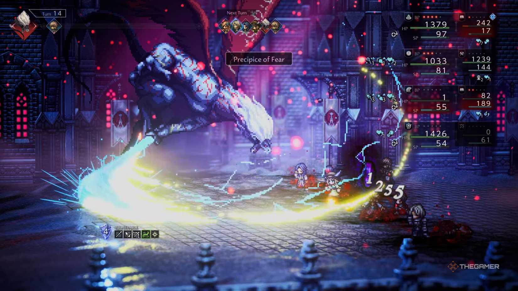 Tytos the Thunderblade uses Precipice of Fear in Octopath Traveler 0.