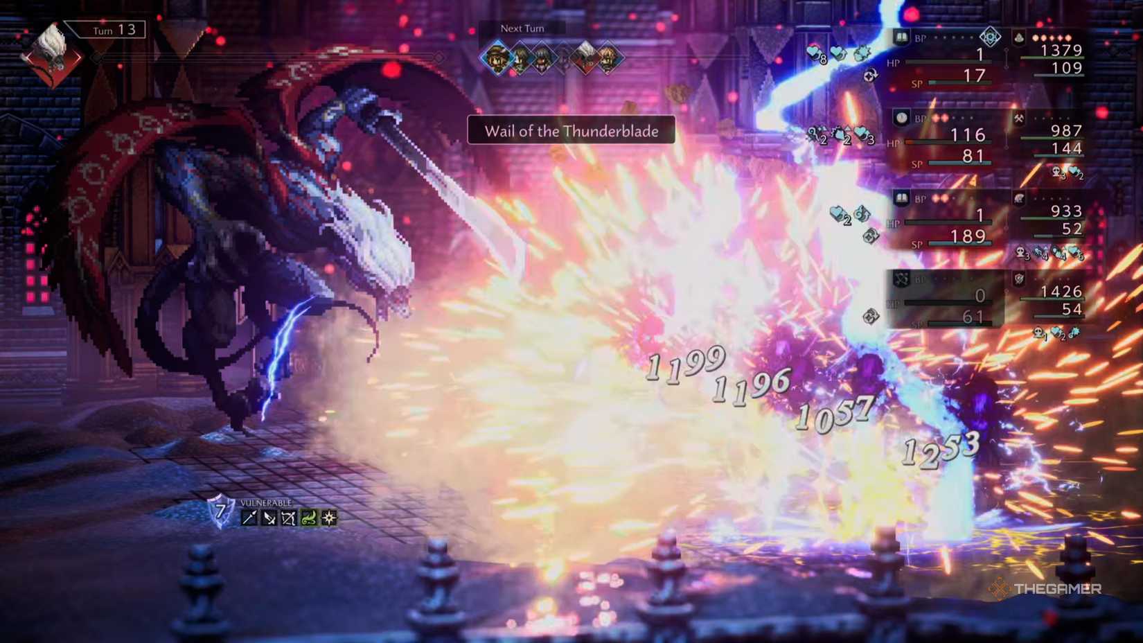 Tytos the Thunderblade uses Wail of the Thunderbird in Octopath Traveler 0.