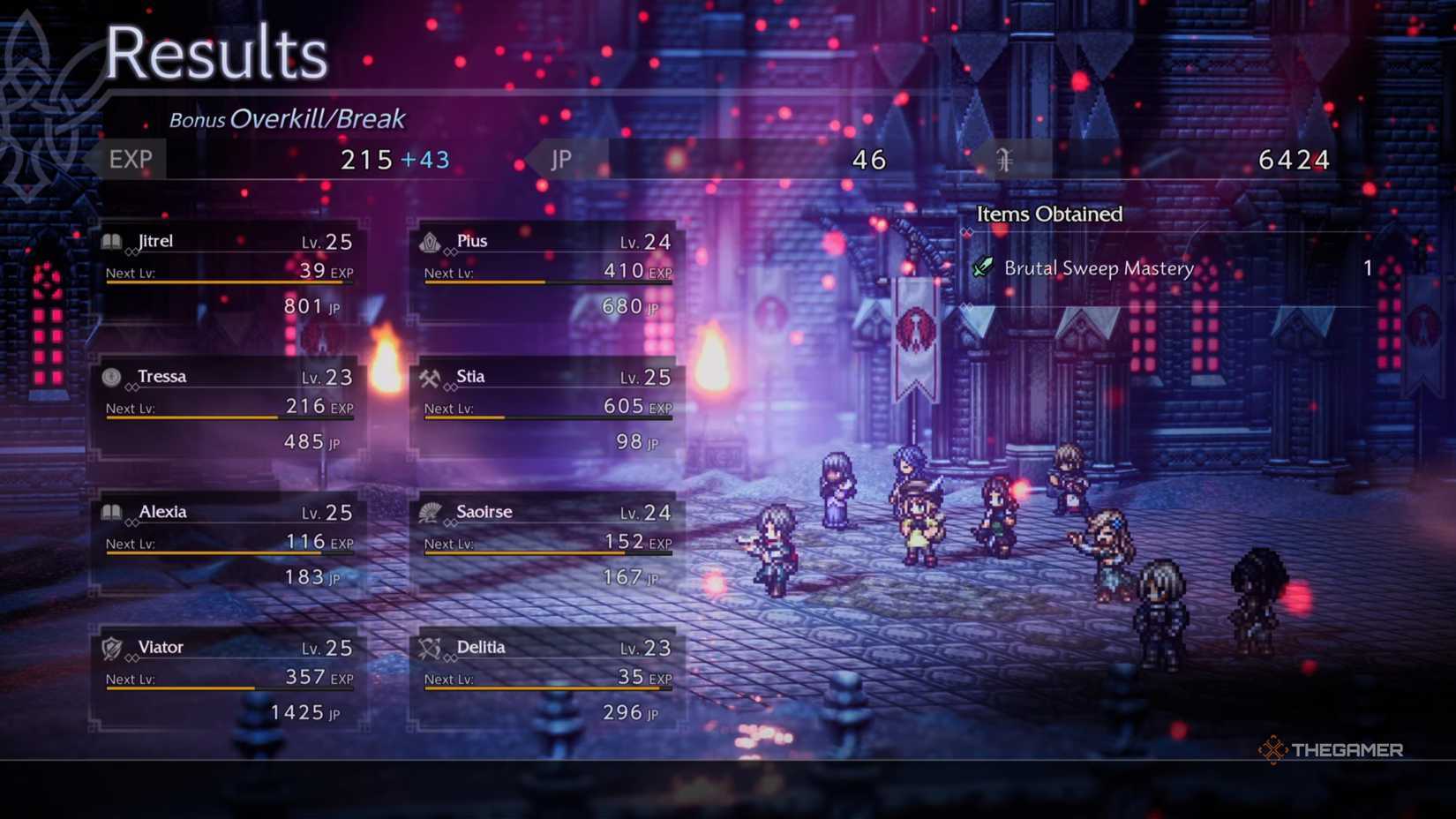 The results screen after defeating Tytos the Thunderblade showing the rewards in Octopath Traveler 0.