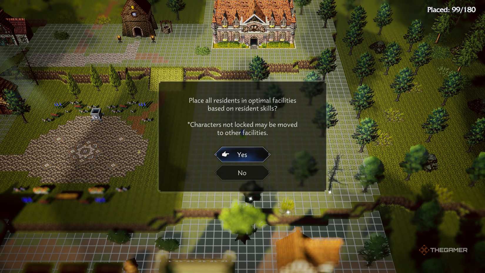 The Place All function ont he town builder screen in Octopath Traveler 0.