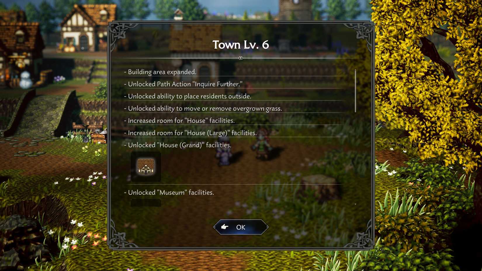 Town level 6 buildings and facilities unlocked in Octopath Traveler 0.