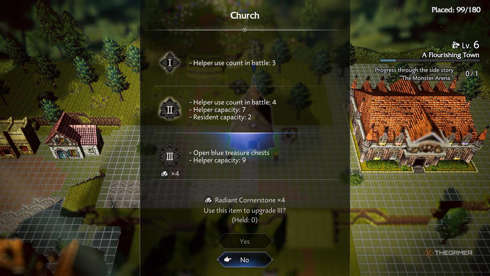 The church upgrade screen in Octopath Traveler 0.