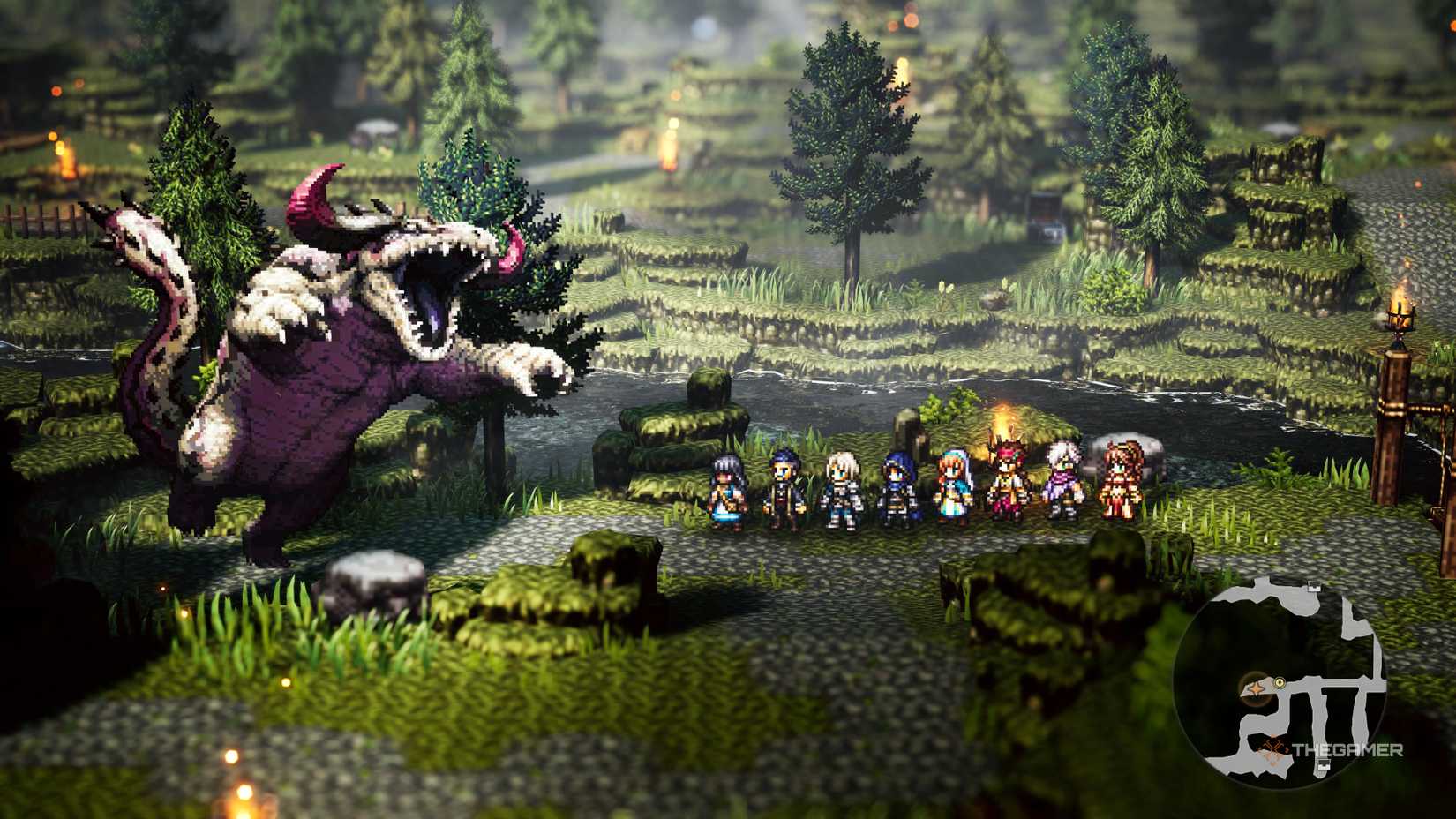 The party encountering a monster they can capture in Octopath Traveler 0.