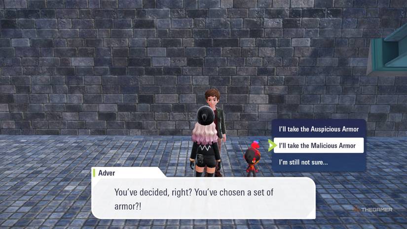 Adver offering the Malicious Armor or Auspicious Armor in Pokemon Legends: Z-A.