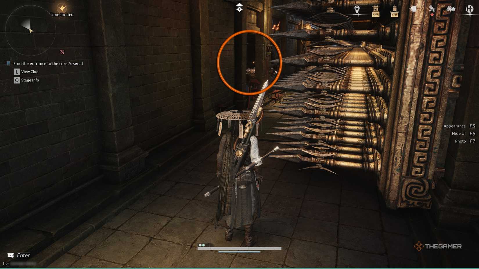 A gap in the left wall of spikes in Where Winds Meet.