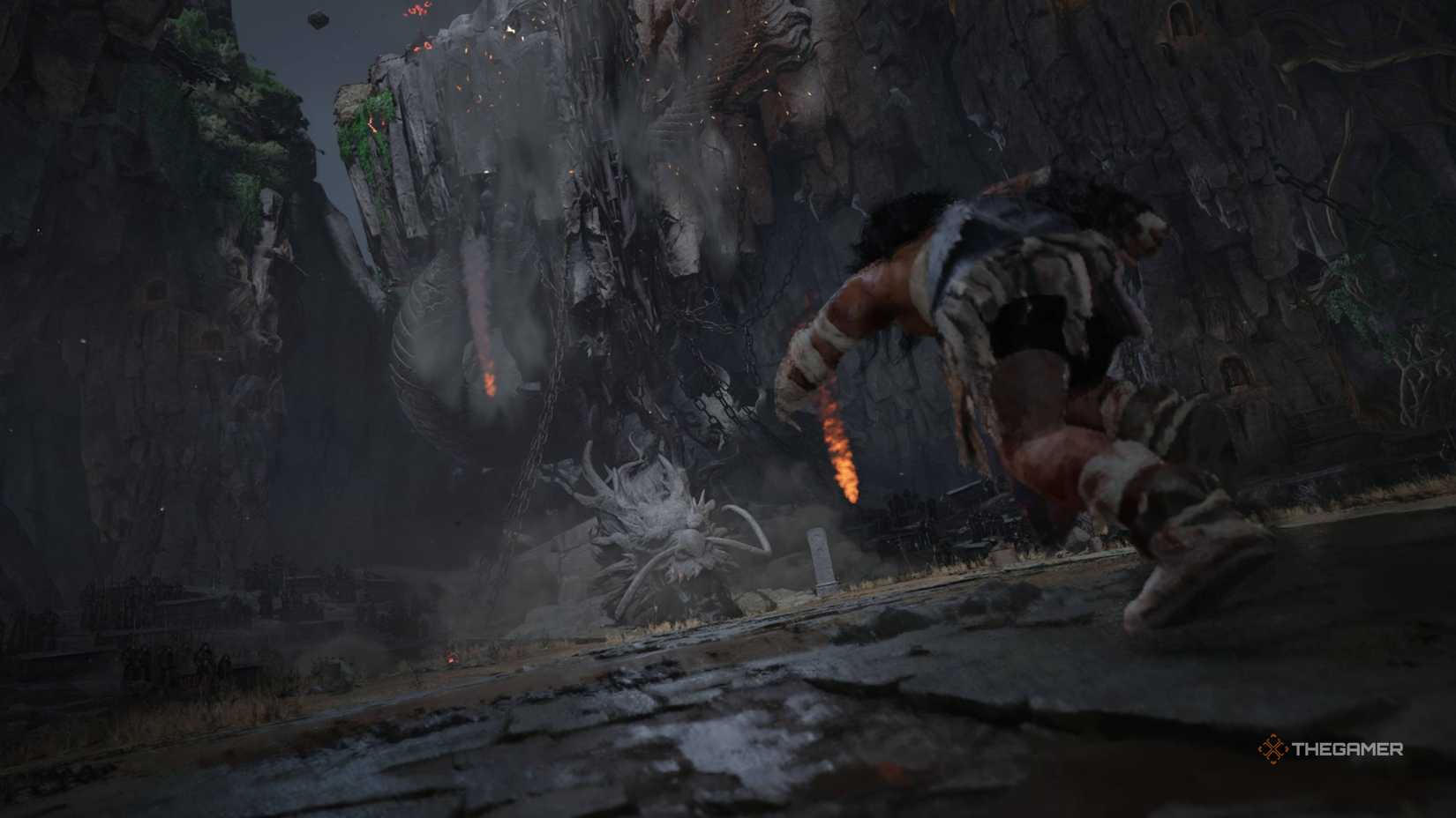 Lucky Seventeen running towards the dragon statue in where winds meet.