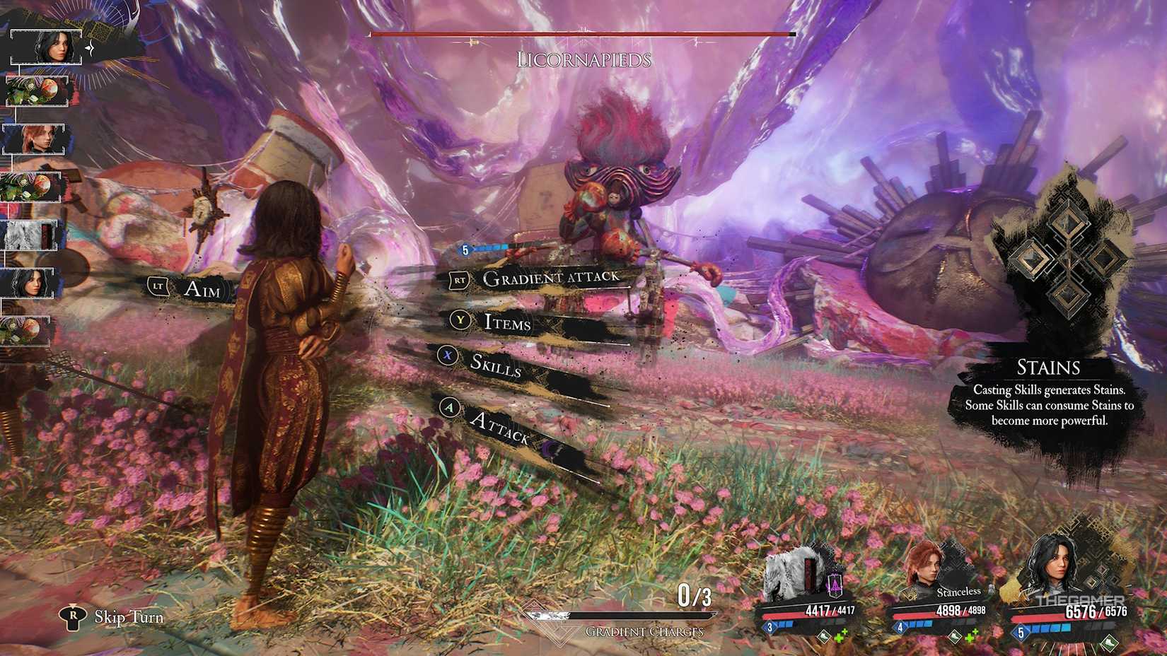 Lune fighting the Licornapieds boss in Clair Obscur Expedition 33.