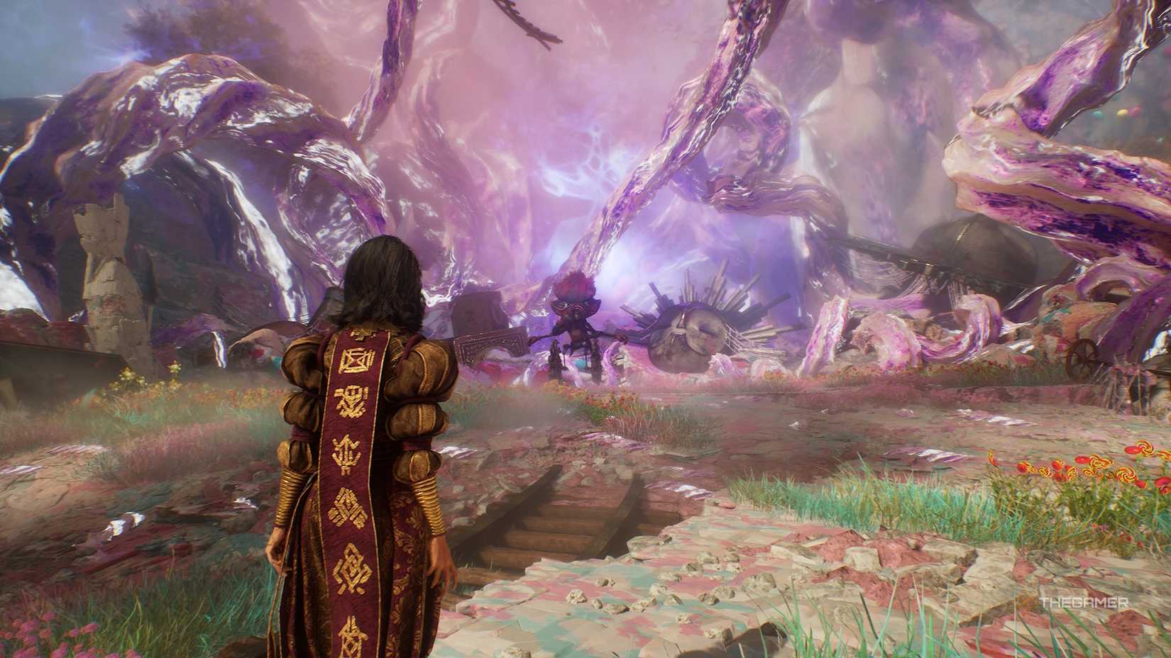 Lune looking at a Licornapieds in Clair Obscur Expedition 33.