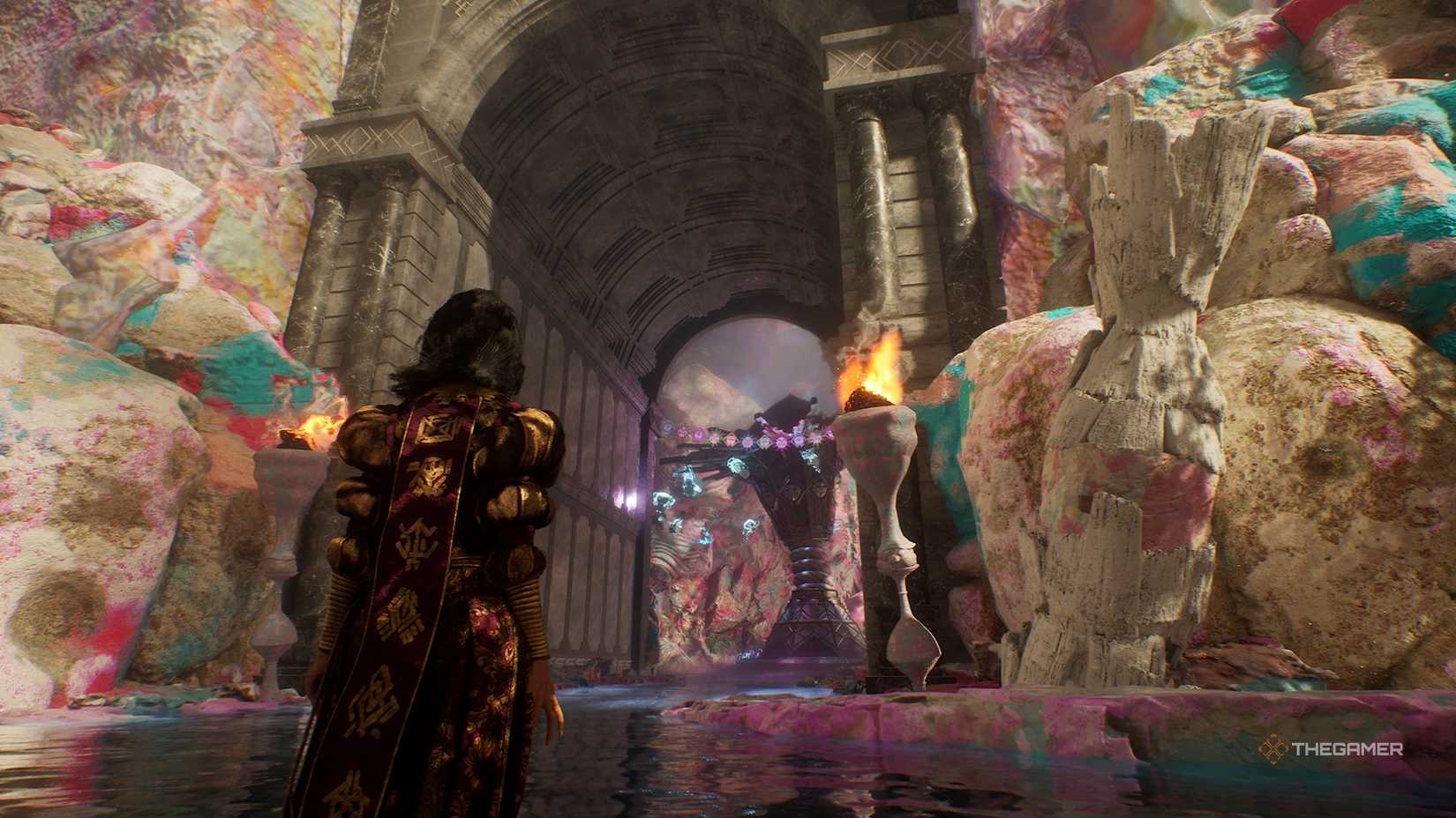 Lune looking toward a carousel in Clair Obscur Expedition 33.