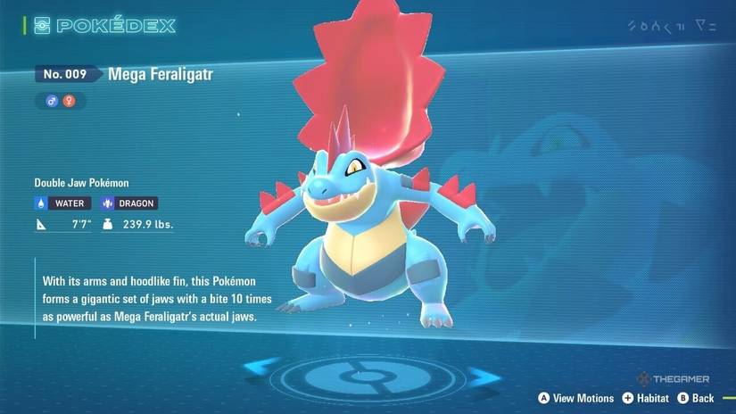 Mega Feraligatr Pokedex information in Pokemon Legends Z-A.
