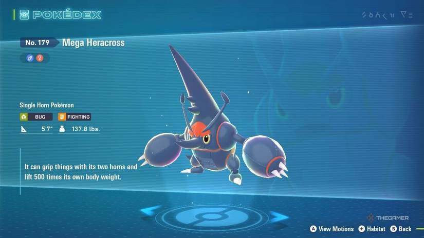 Mega Heracross Pokedex information in Pokemon Legends Z-A.