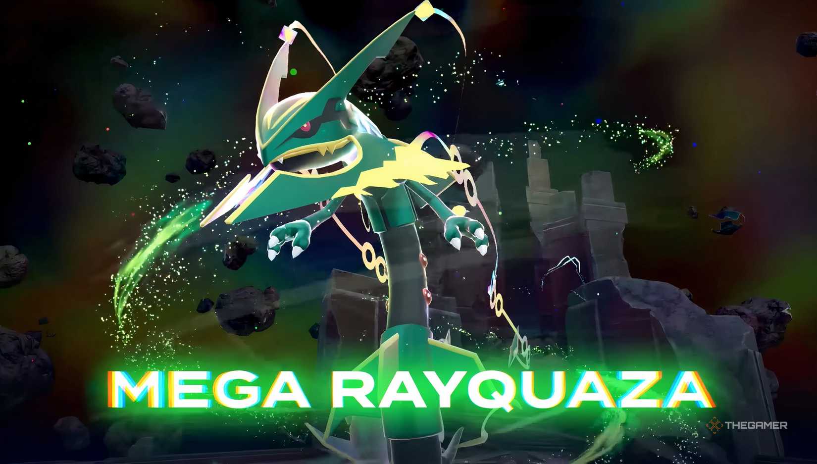 Mega Rayquaza in Pokemon Legends Z-A Mega Dimension.