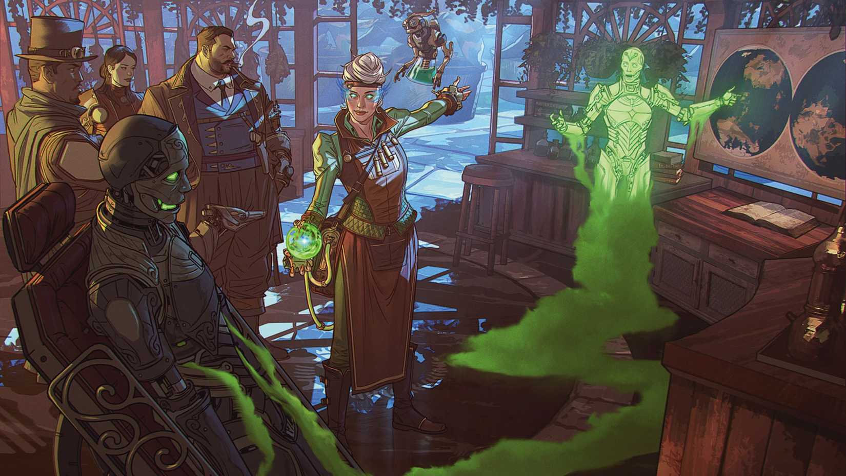 An alchemist presenting a forged item to the group in DND.