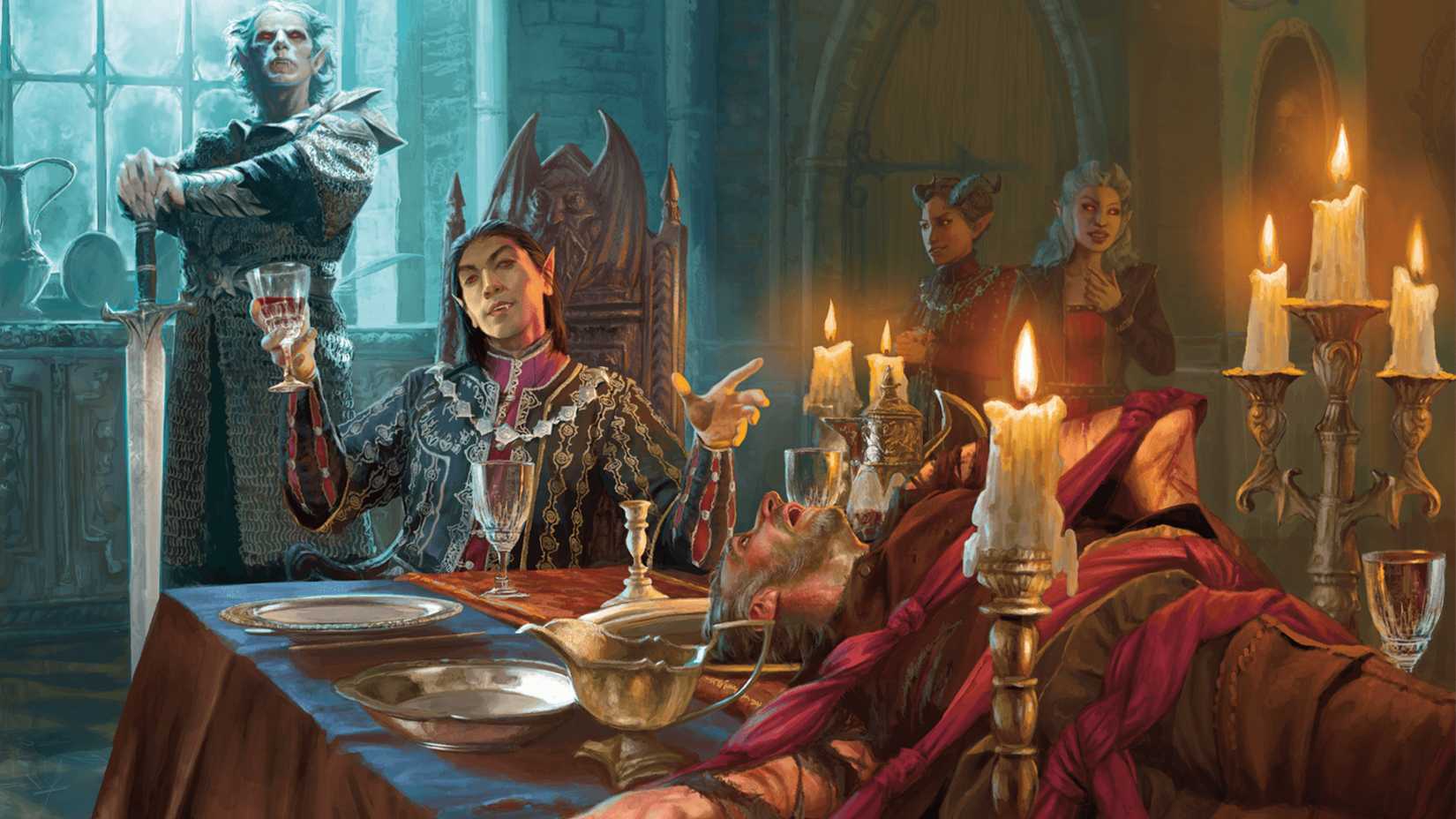 The vampire Cazador Szarr dines on a victim in DND.