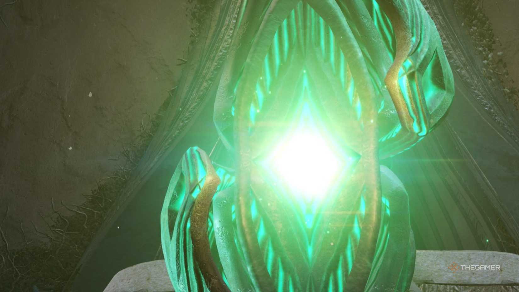 Green Energy Crystal Shrine In Metroid Prime 4. 