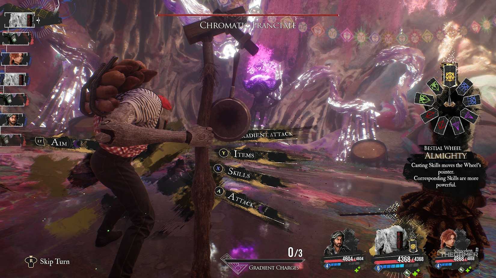 Monoco fighting the Chromatic Franctale in Clair Obscur Expedition 33.