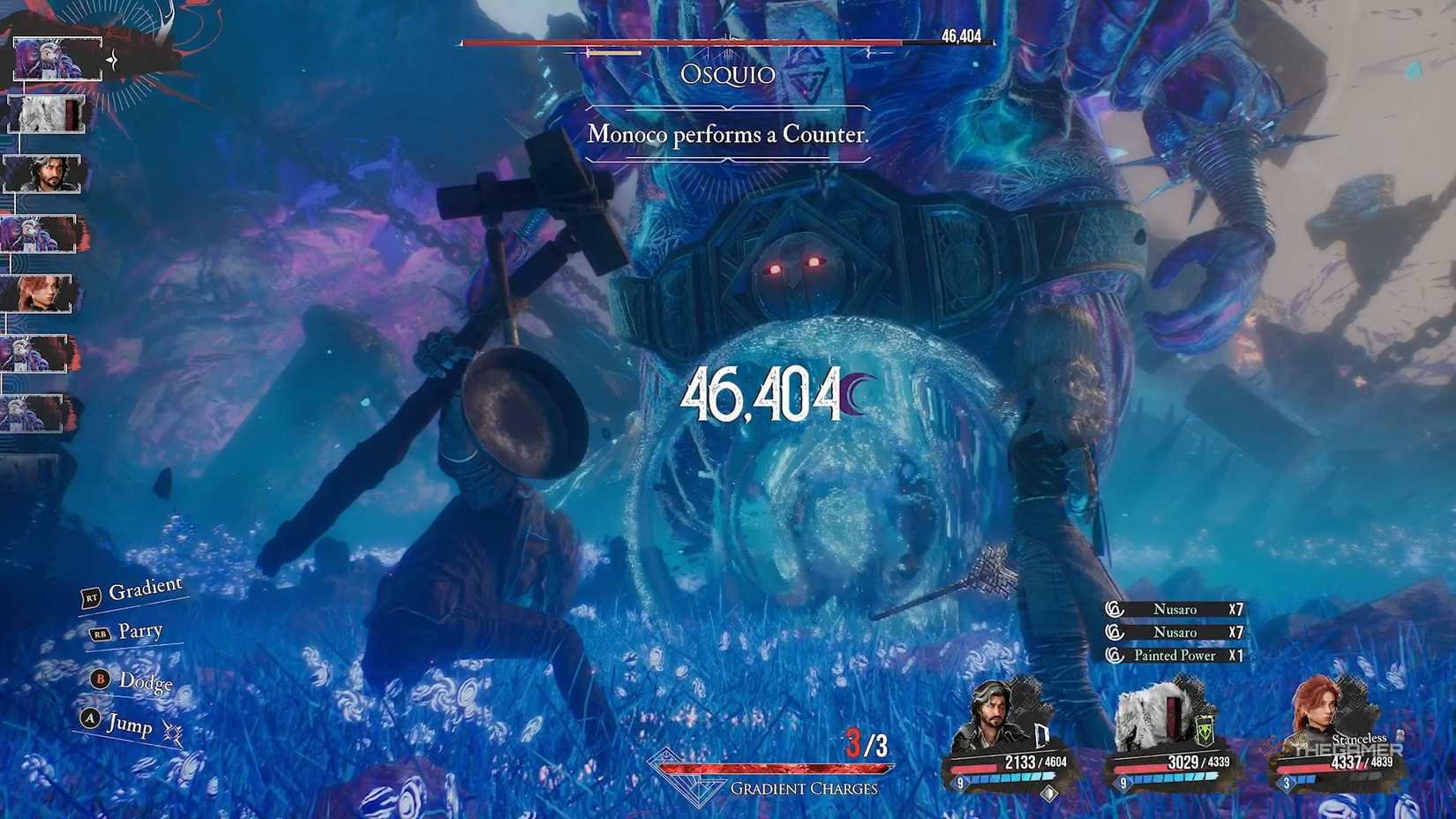 Monoco performing a counter on Osquio in Clair Obscur Expedition 33.