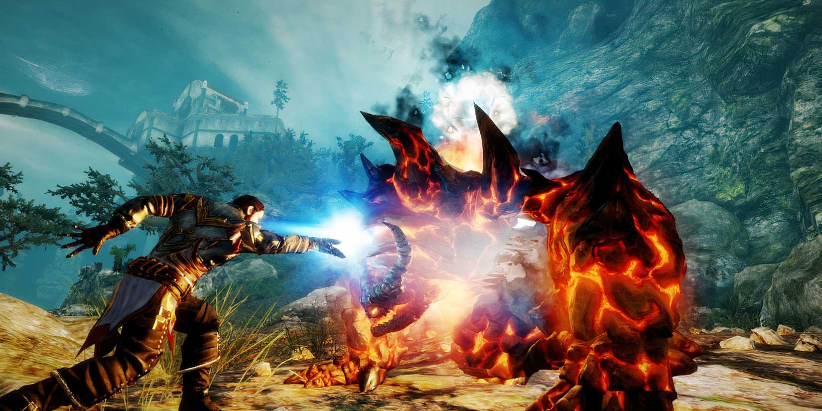 Nameless Hero using magic on a creature in Risen 3: Titan Lords