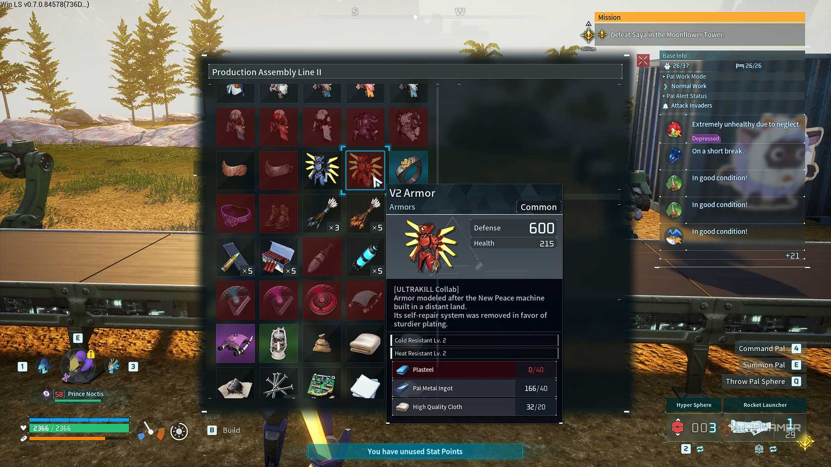 Palworld Crafting the V2 armor at a assembly station.