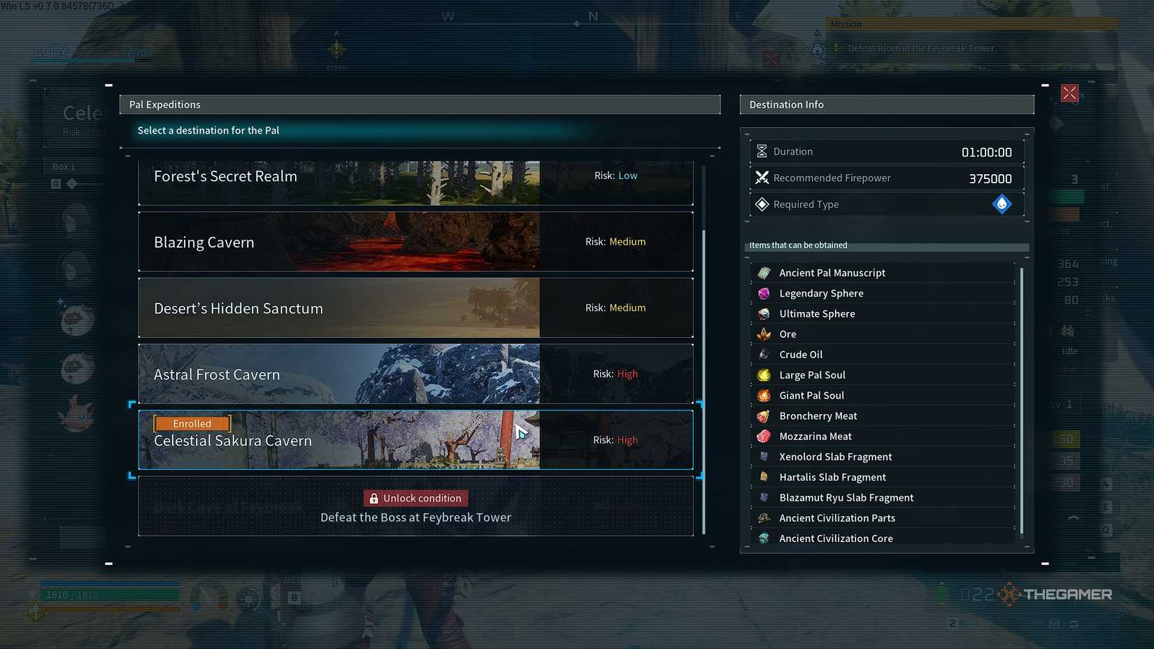 Palworld selecting an expedition to collect Hartalis Slab Fragments.