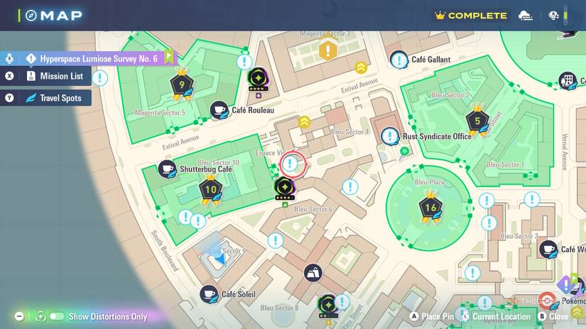 A map location of Octolock Away The Pain! Route On the Map in Pokemon Legends: Z-A.