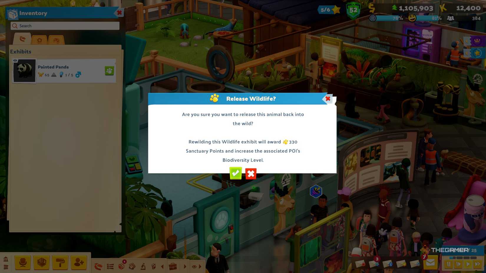 Releasing a panda into the wild in Two Point Museum Zooseum.