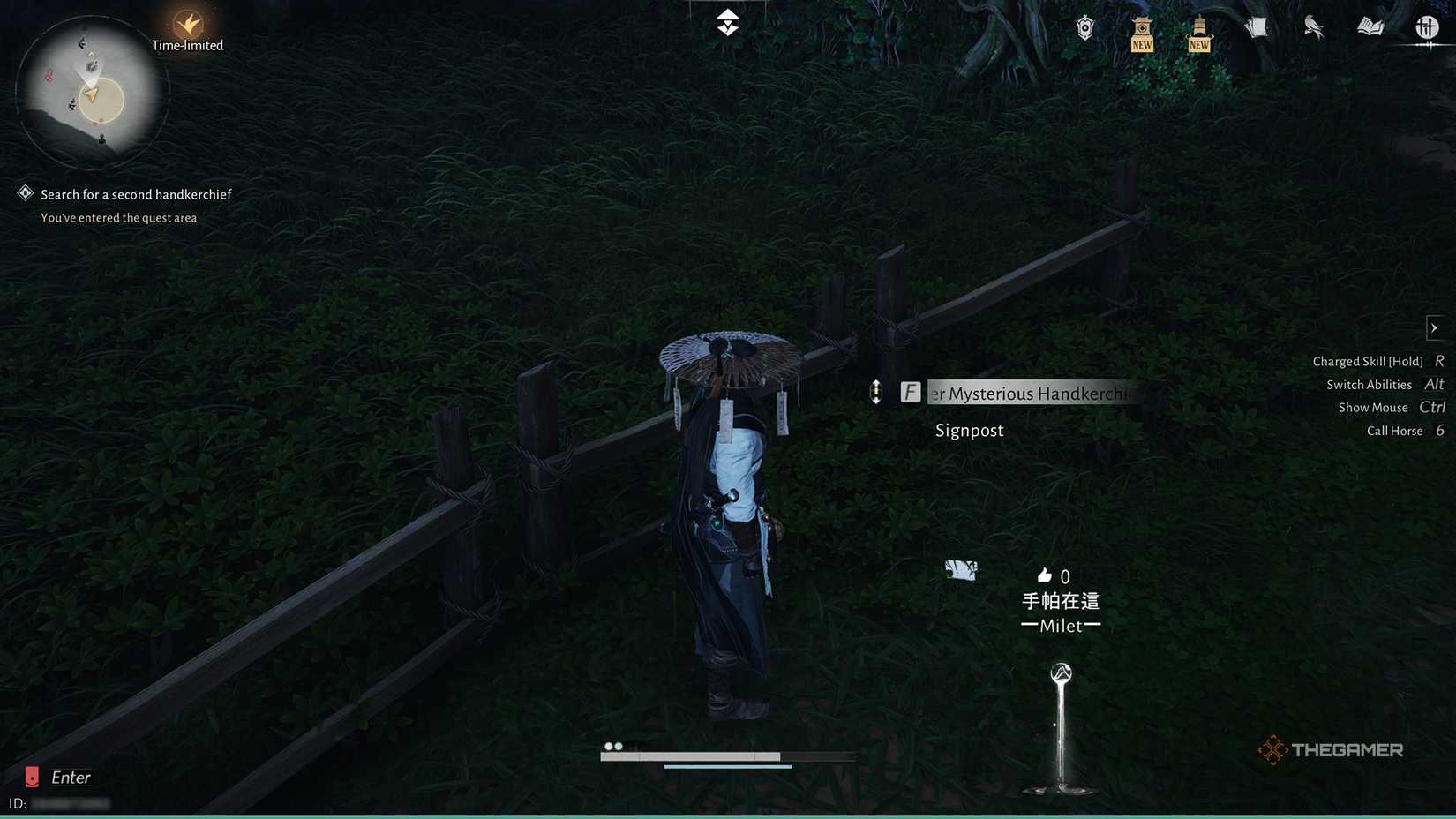 The player picking up the second handkerchief during Woven with Malice in Where Winds Meet.