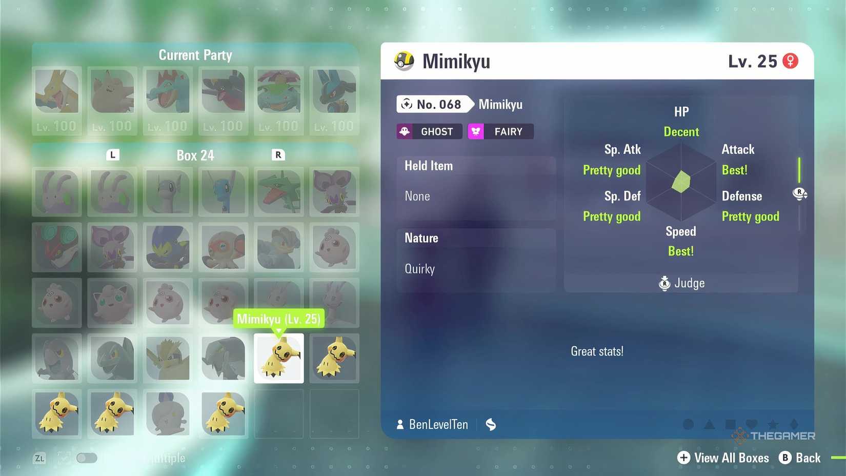 Selecting a Mimikyu to give to Vinnie in 'A Mimikyu for My Cutie' in Pokemon Legends: Z-A's Mega Dimension DLC.