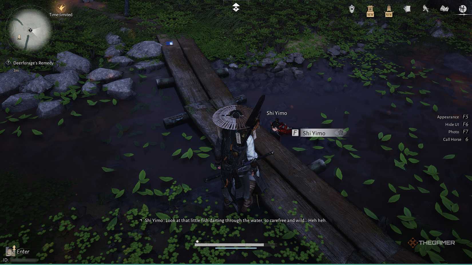 Shi Yimo swimming in the creek in Where Winds Meet.