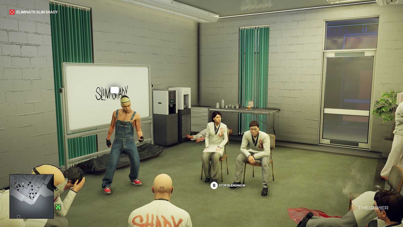 Slim Shady leading a meeting in Hitman World of Assassination.