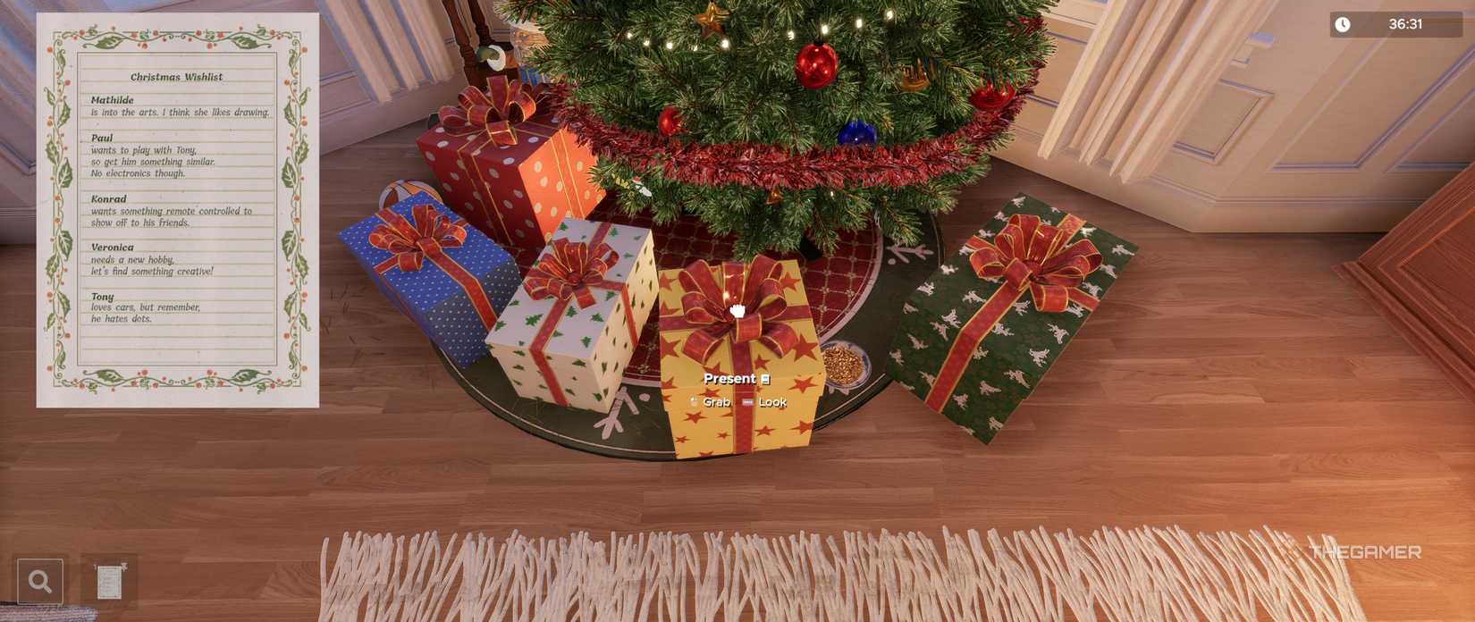 The Christmas tree surrounded by presents in Christmas Eve in Escape Simulator 2.