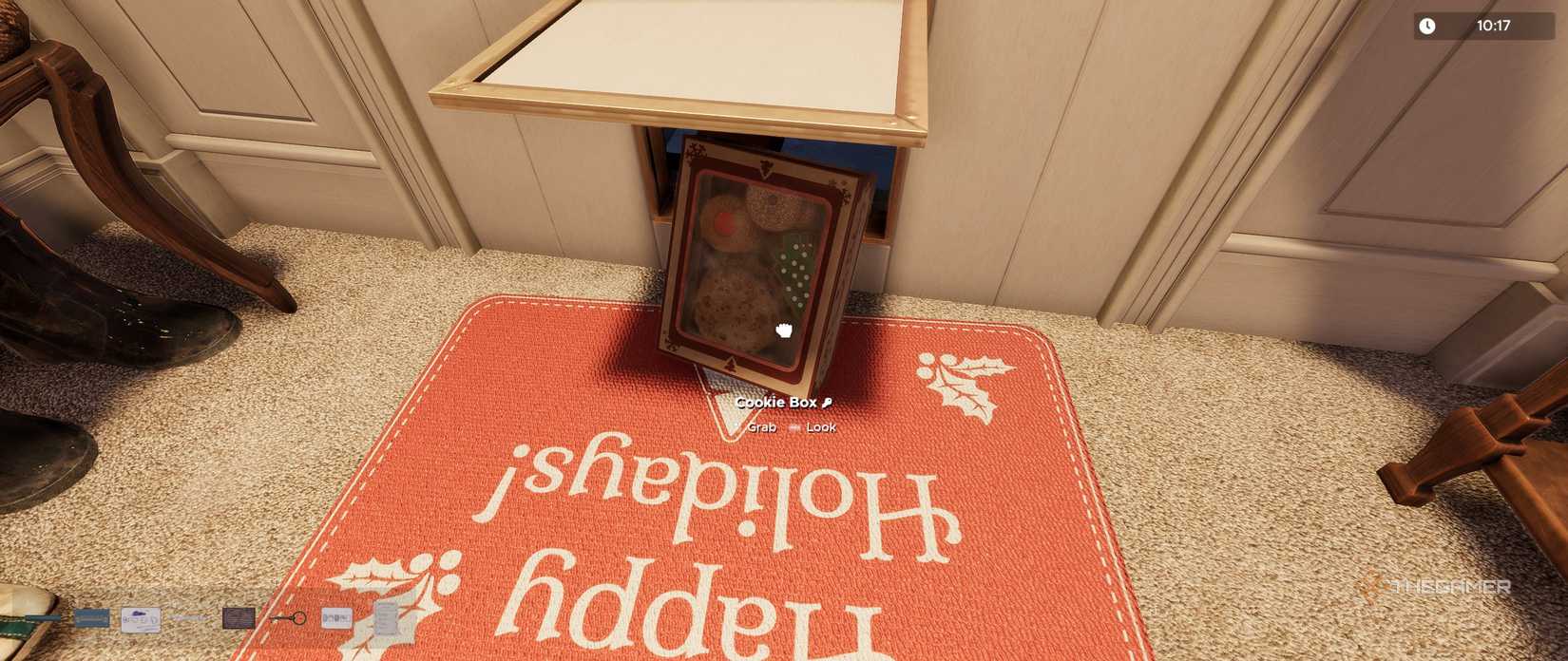 The cookie box after arriving in Christmas Eve in Escape Simulator 2.