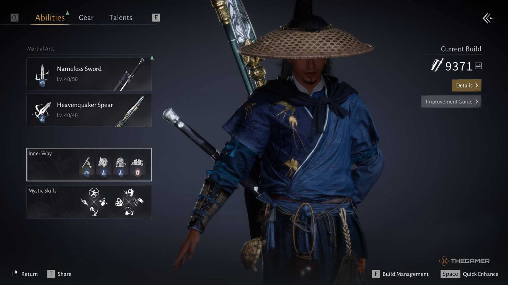 The gear menu in where winds meet with inner ways highlighted.