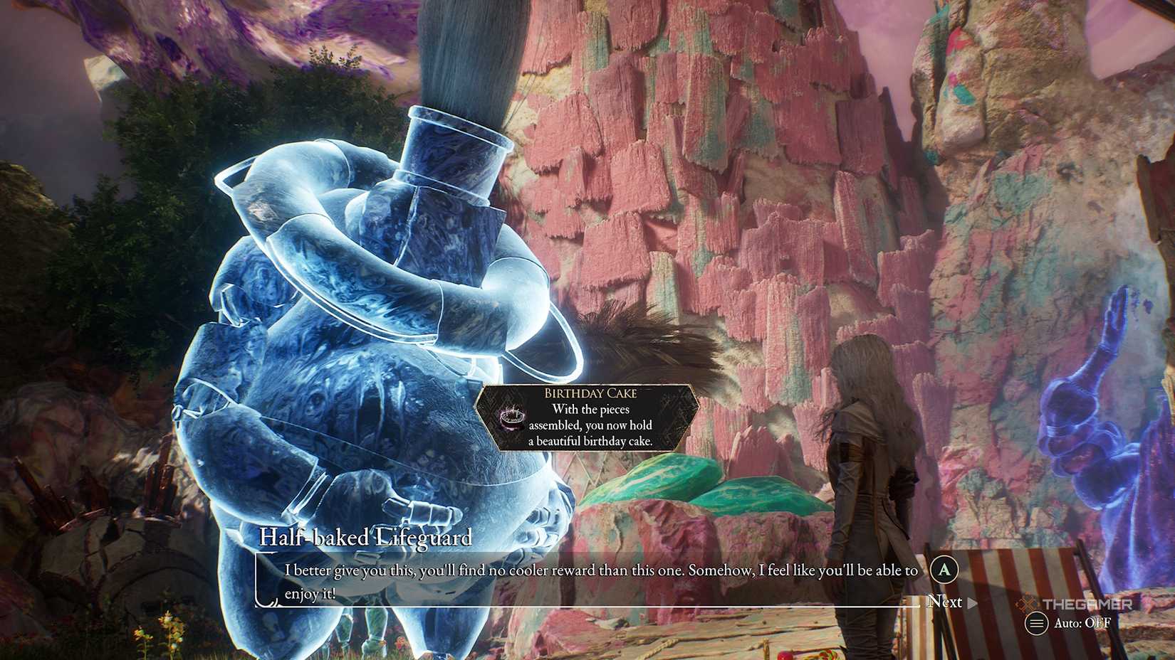 The lifeguard giving you a piece of cake in Clair Obscur Expedition 33.