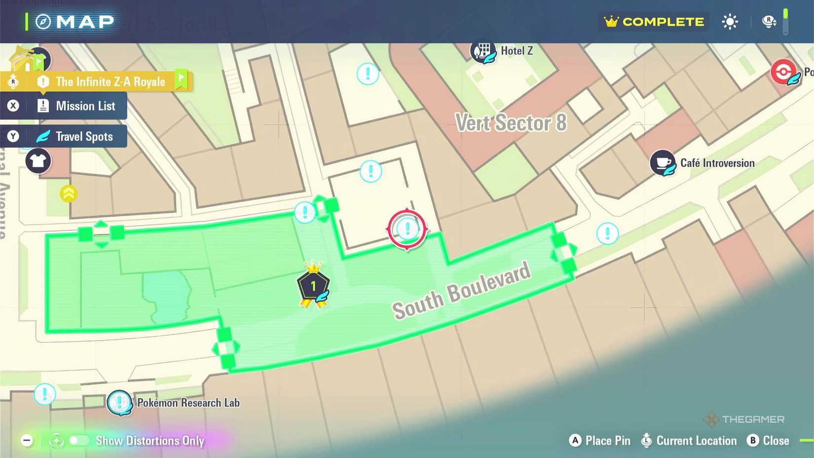 The map location of 'Side Mission 75 - Some Unusual Pokemon in Pokemon Legends: Z-A to get evolution items for Galarian Slowpoke.