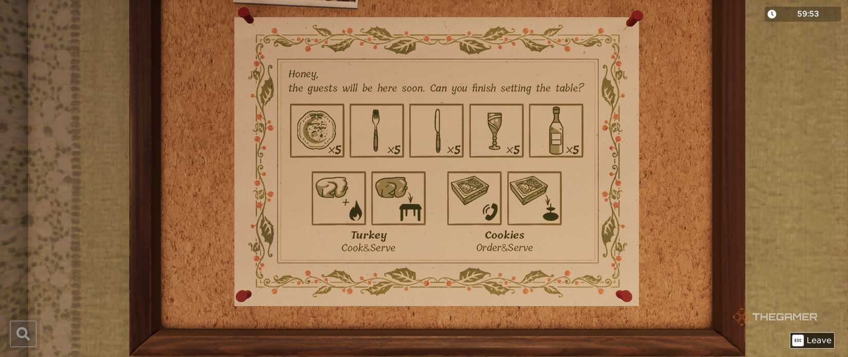 The objective list in Christmas Eve in Escape Simulator 2.