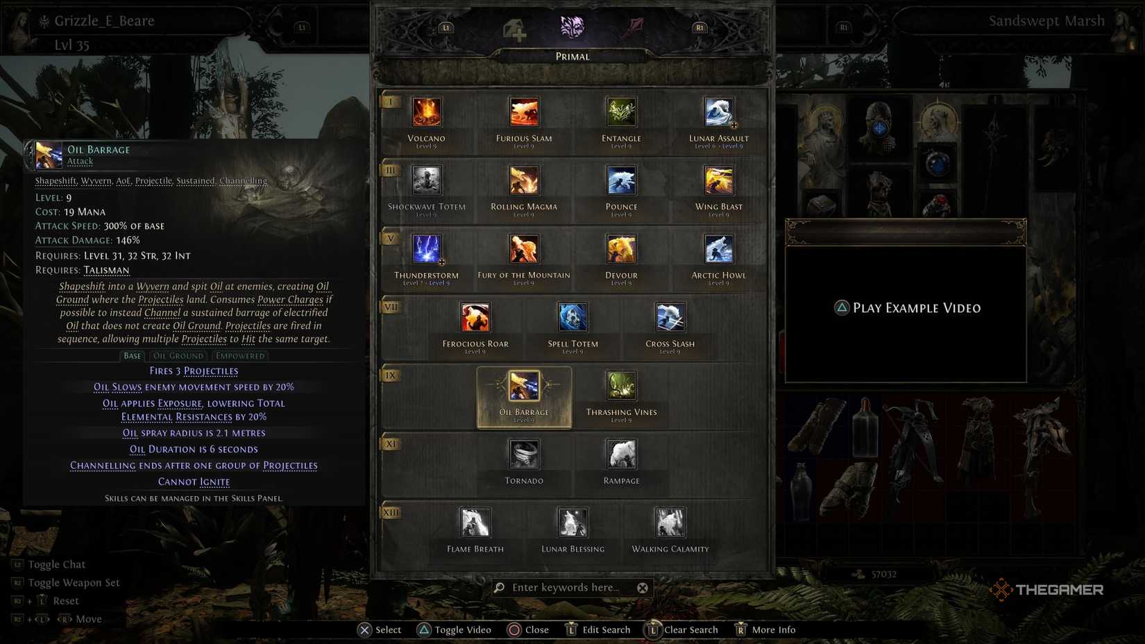 The Oil Barrage spell in Act Three of Path of Exile 2.