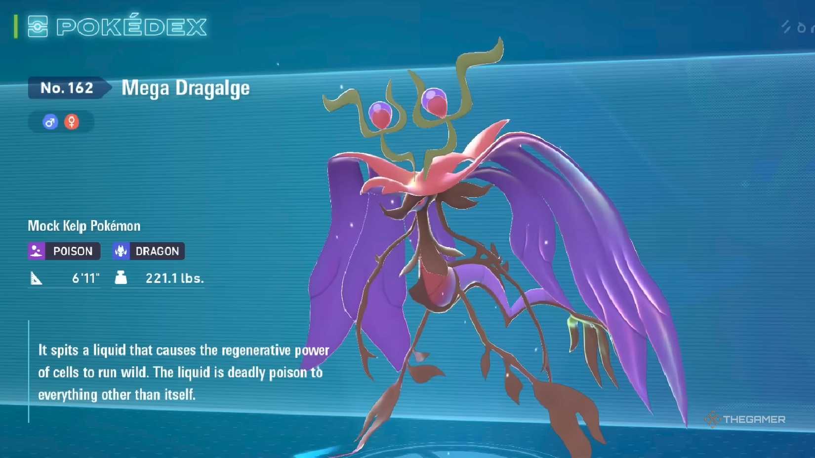 The Pokedex entry for Mega Dragalge in Pokemon Legends: Z-A.
