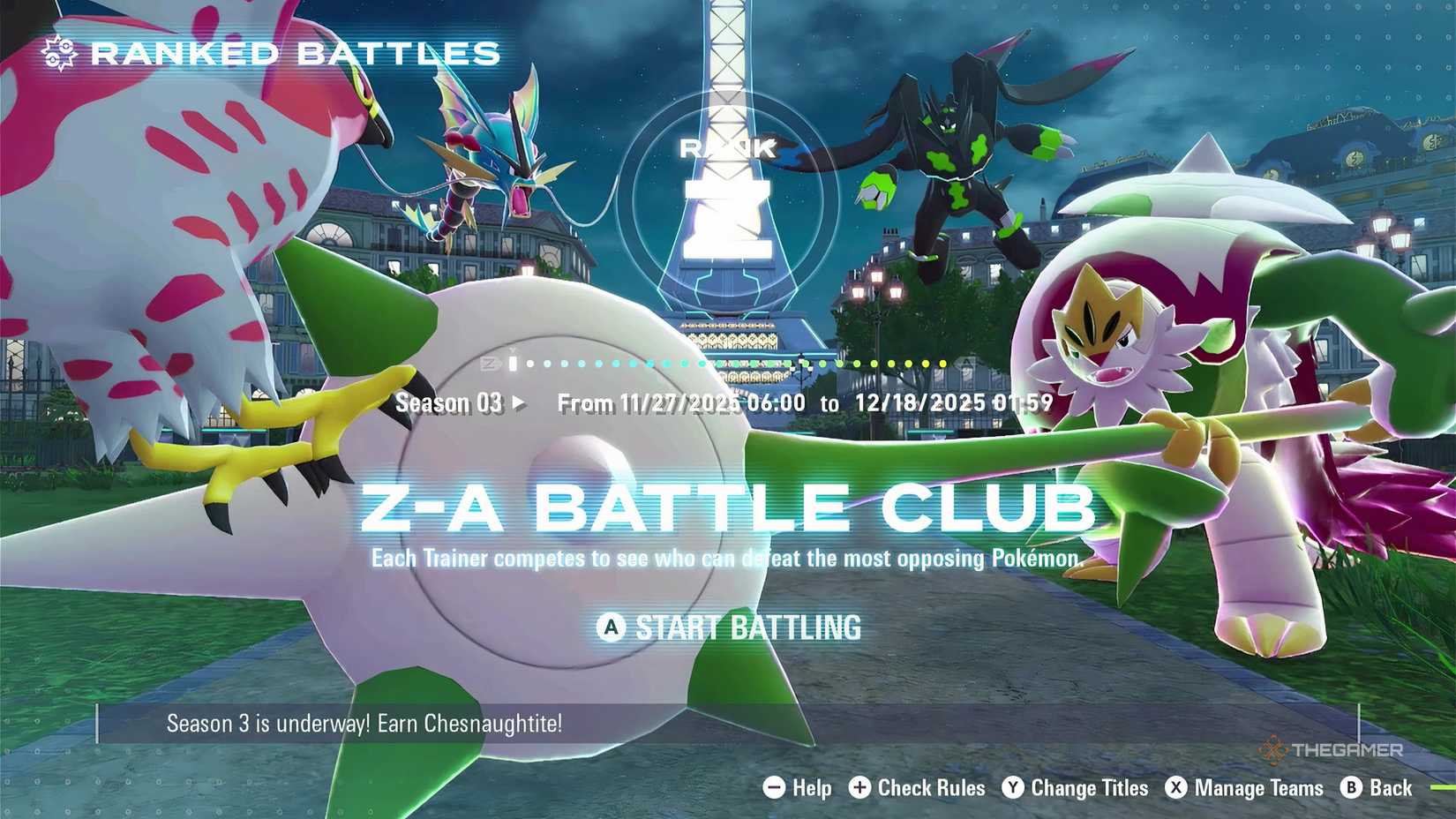 The Pokemon Legends: Z-A Battle Club, where you can get Swampert's Swampertite Mega Stone during Season Six.