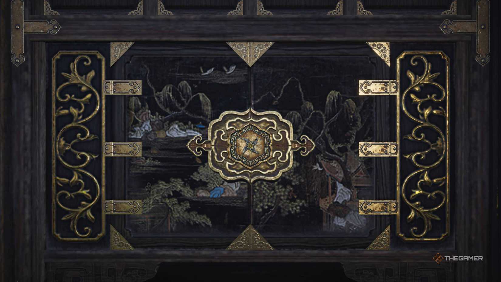 The throwing star placed in the wall in where winds meet.