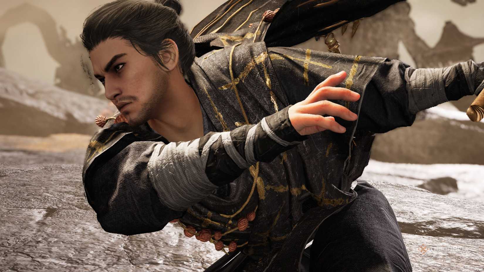 Tian Ying with his mask off in where winds meet.