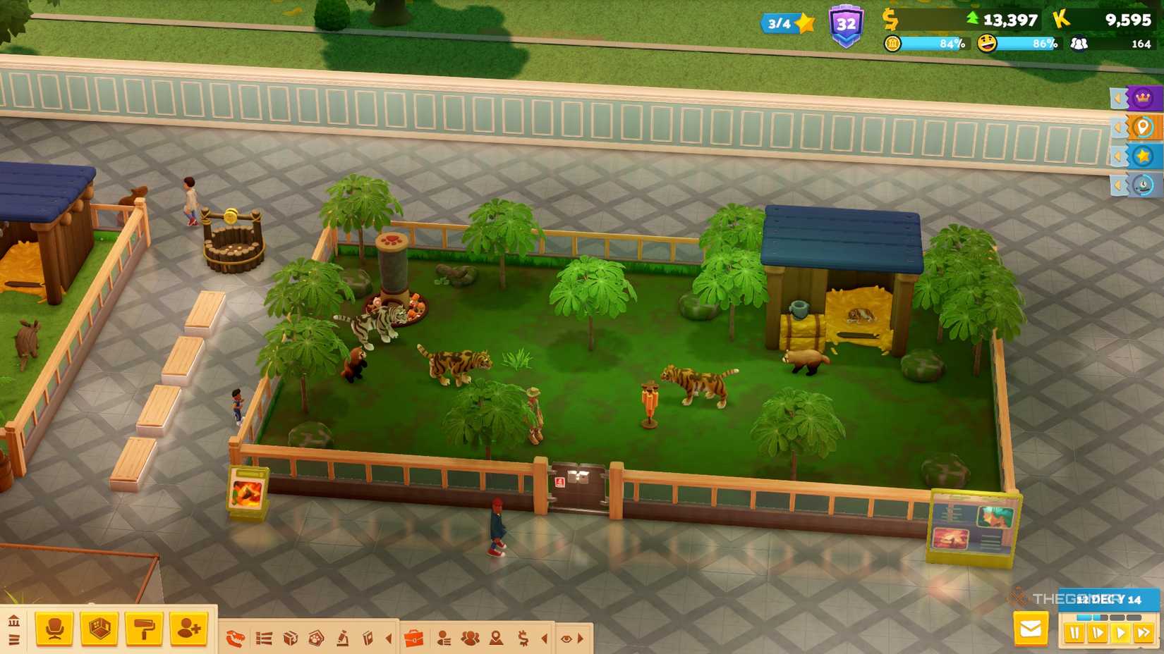 Tigers and cat-faced bears in an enclosure in Two Point Museum Zooseum.