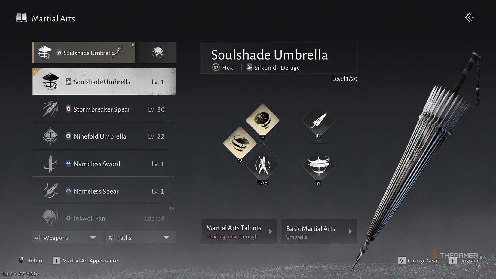 Where Winds Meet A Soulshade Umbrella in the equipment menu.