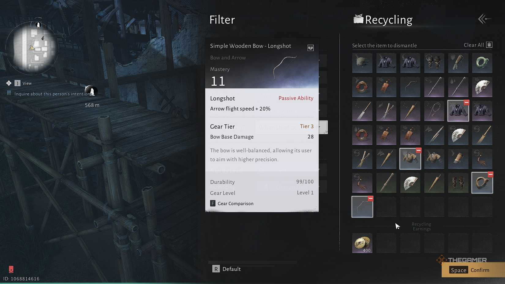 Where Winds Meet Dismantling old gear in the inventory.