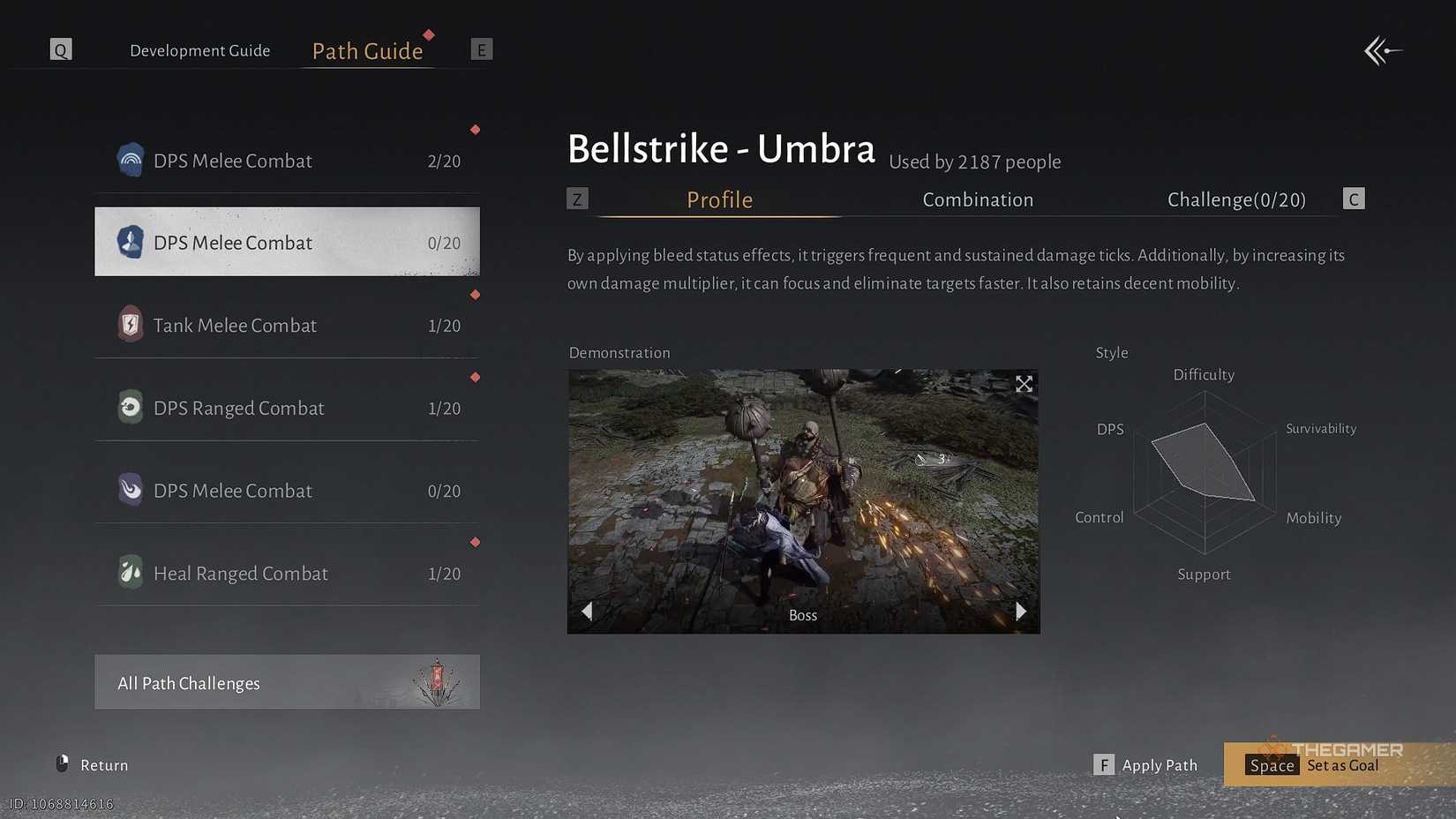 Where Winds Meet DPS Melee combat bellstrike umbra menu.