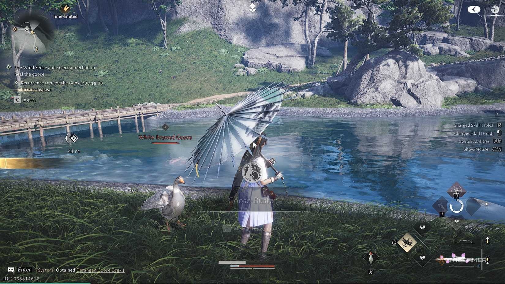 Where Winds Meet Fighting a goose with an umbrella.