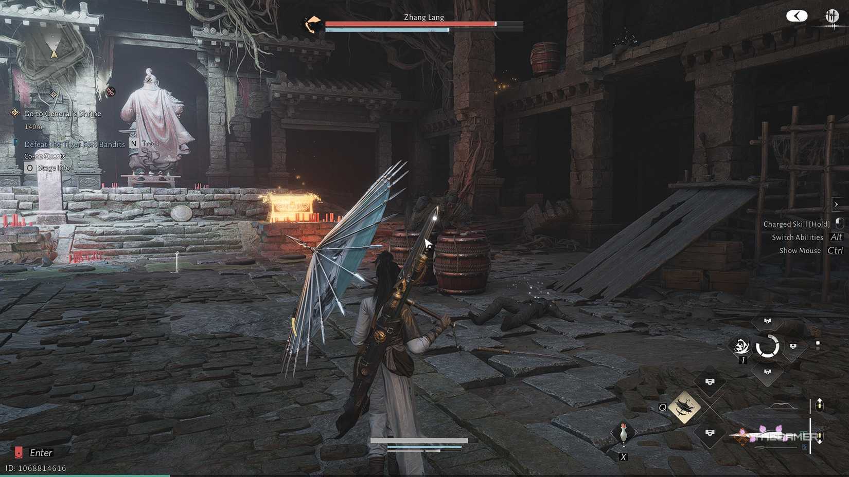 Where Winds Meet Fighting Zhang Lang with an umbrella.