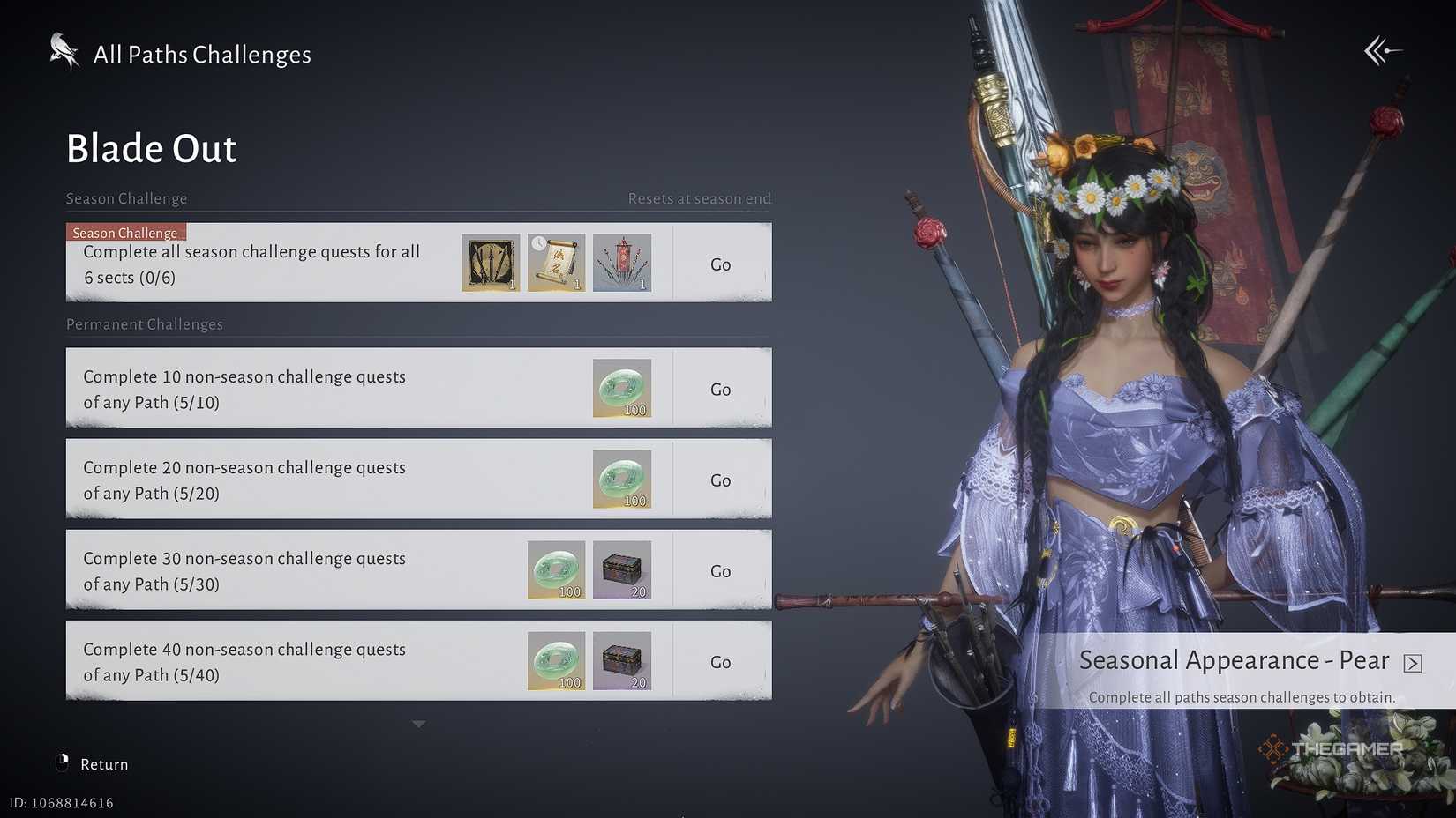 Where Winds Meet Path Challenges menu.