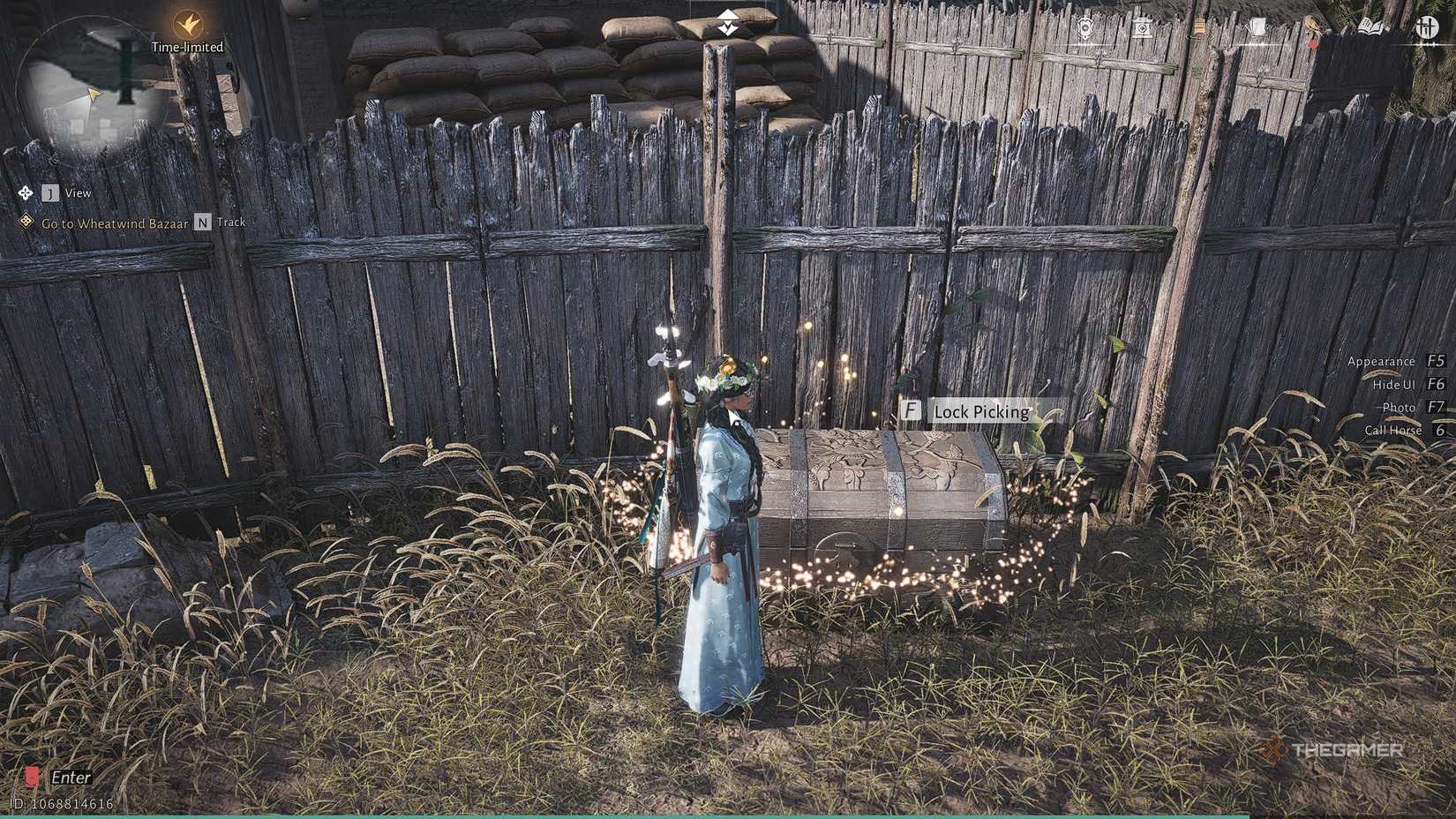 Where Winds Meet Standing next to a locked chest.